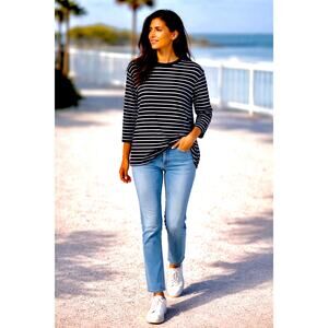 Heidi Merrick California Navy White Striped Long Sleeve Top Small NWOT